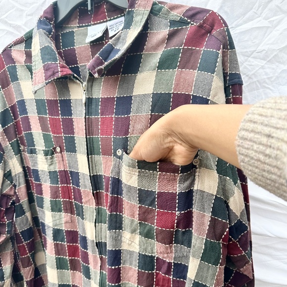 Oversized Work Wear Inspired Lightweight Plaid Jacket w Pockets 100% Cotton - Picture 3 of 6